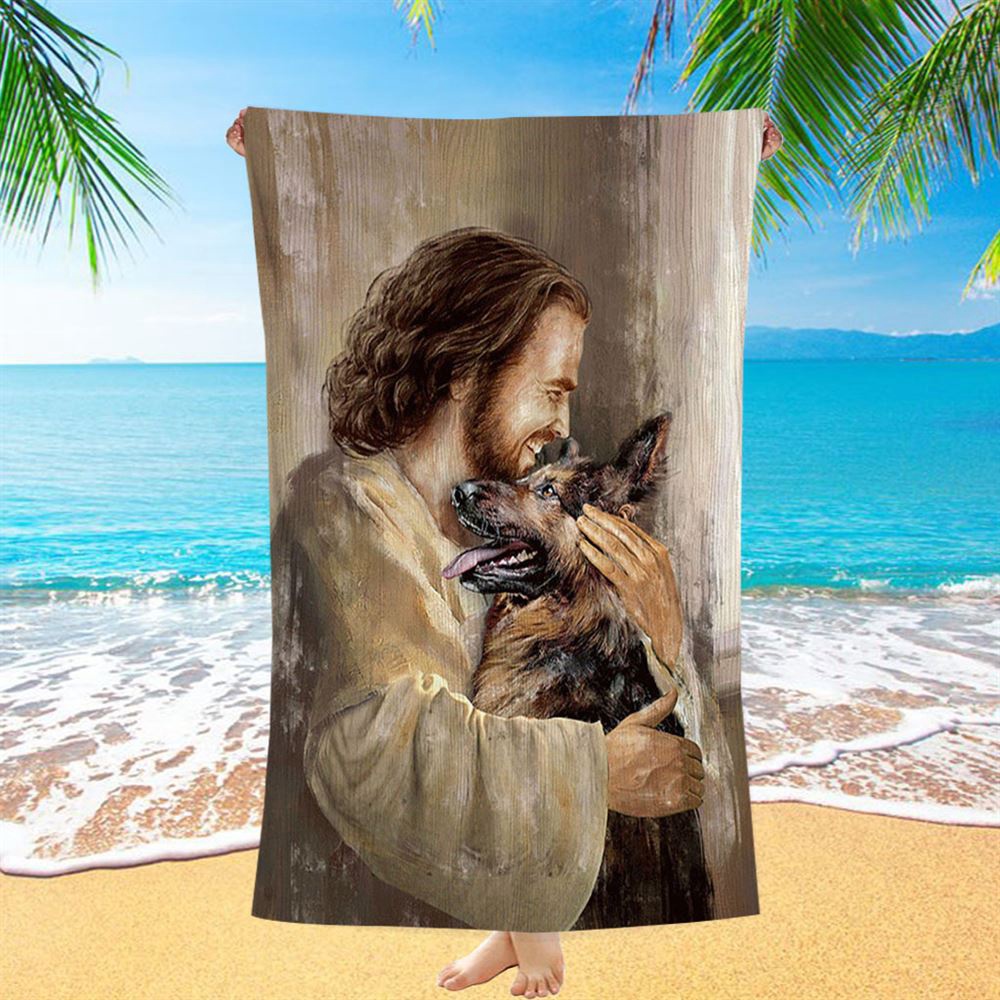 The Life Of Jesus German Shepherd Dog Dog Lover Beach Towel, Christian Beach Towel, Beach Towel
