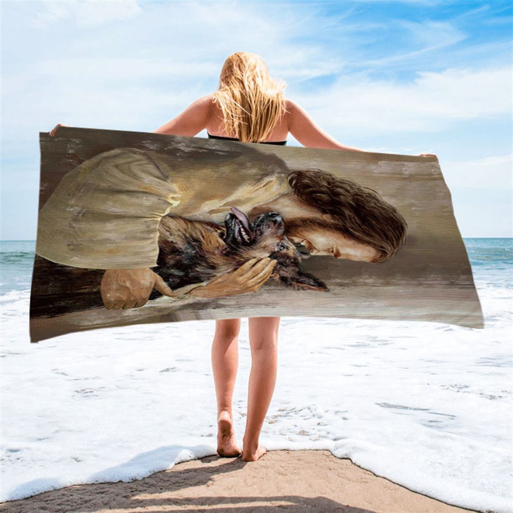 The Life Of Jesus German Shepherd Dog Dog Lover Beach Towel, Christian Beach Towel, Beach Towel