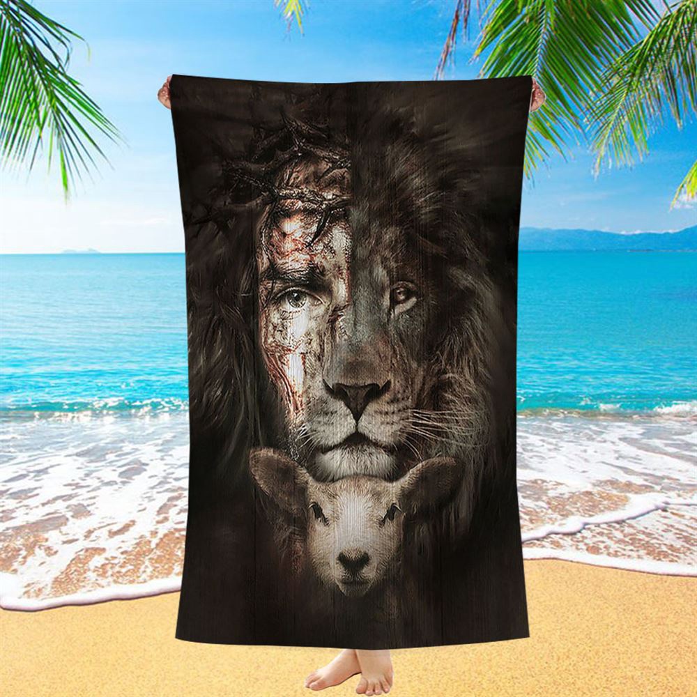 The Lion Of Judah And Lamb Beach Towel, Christian Beach Towel, Beach Towel The Lion Of Judah And Lamb Beach Towel, Christian Beach Towel, Beach Towel