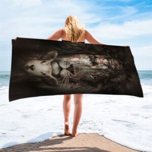 The Lion Of Judah And Lamb Beach Towel Christian Beach Towel Beach Towel 2 b5ls70.jpg