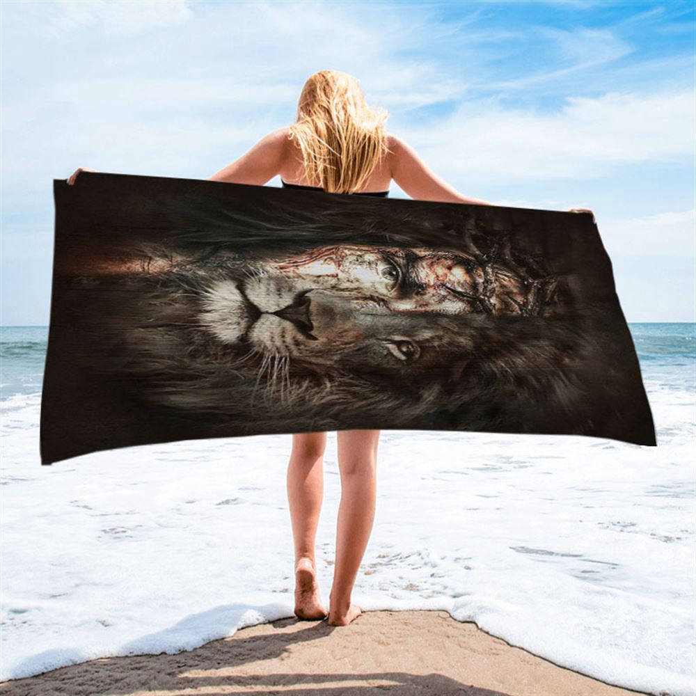 The Lion Of Judah The Perfect Combination Beach Towel, Christian Beach Towel, Beach Towel The Lion Of Judah The Perfect Combination Beach Towel, Christian Beach Towel, Beach Towel
