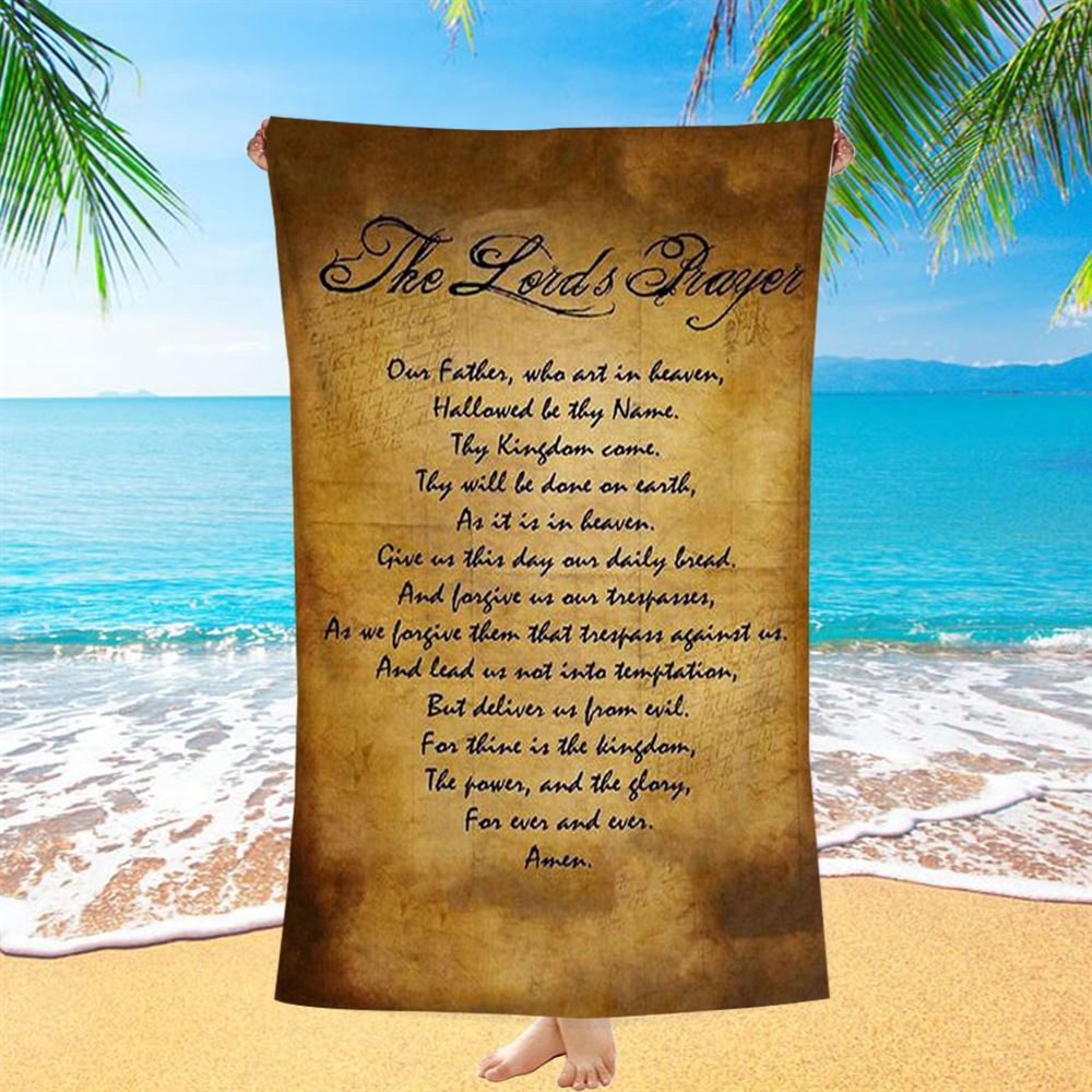The Lord’s Prayer Matthew 6 9 13 Brown Beach Towel, Christian Beach Towel, Beach Towel The Lord’s Prayer Matthew 6 9 13 Brown Beach Towel, Christian Beach Towel, Beach Towel