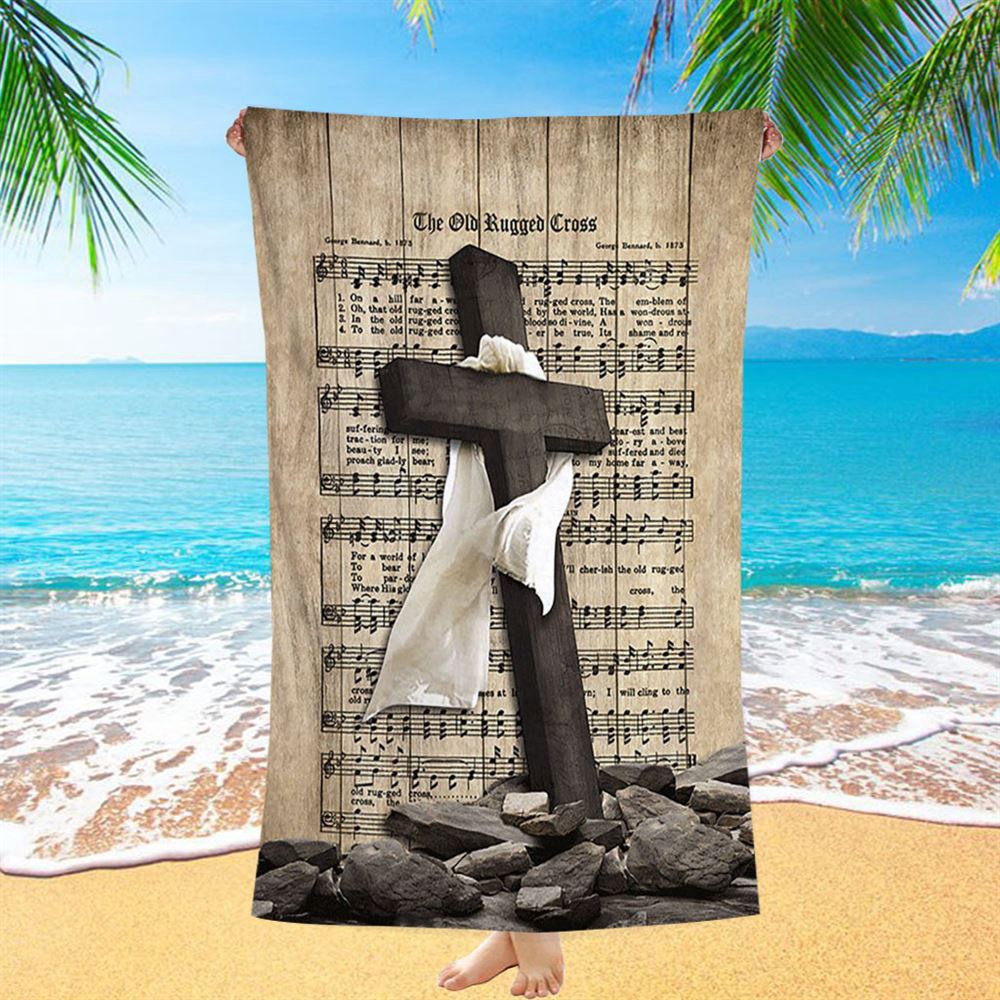 The Old Rugged Cross Beach Towel, Black Cross White Silk Music Sheet Beach Towel, Christian Beach Towel, Beach Towel The Old Rugged Cross Beach Towel, Black Cross White Silk Music Sheet Beach Towel, Christian Beach Towel, Beach Towel