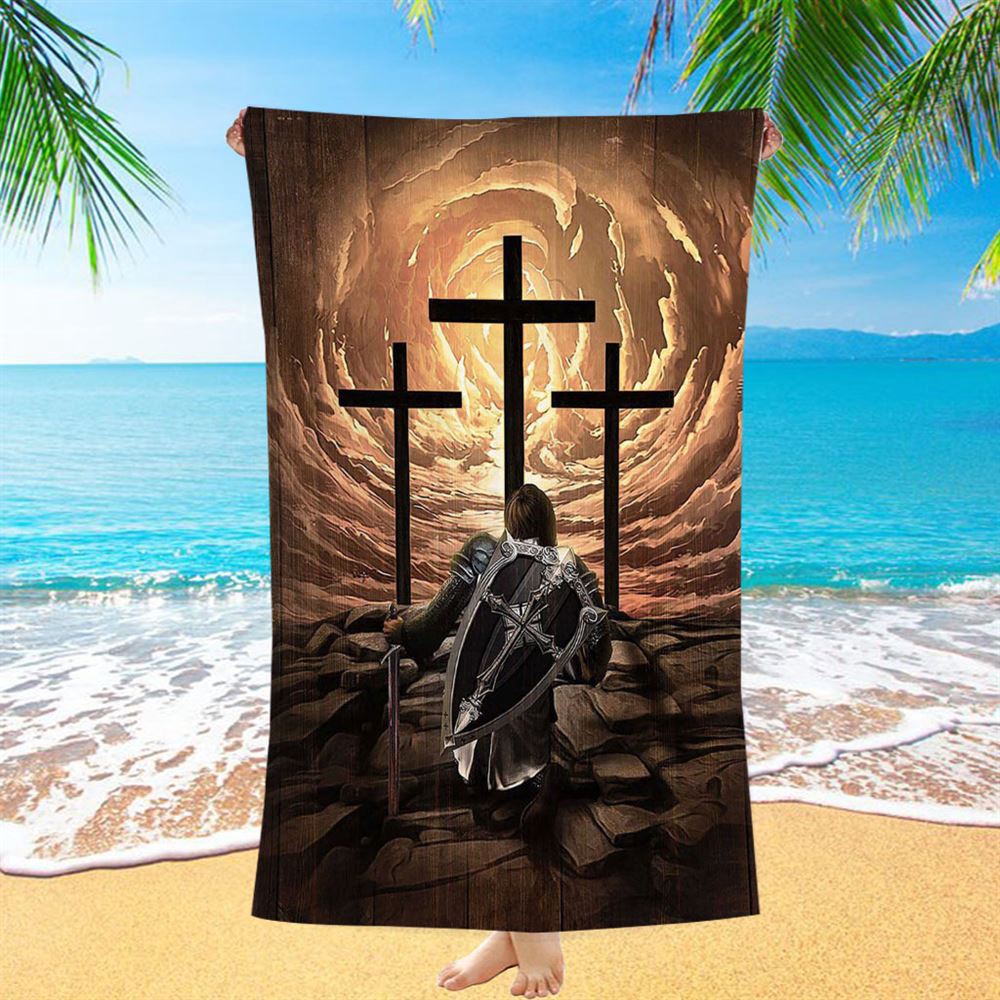 The Old Rugged Cross Warrior Of God Knight Beach Towel, Christian Beach Towel, Beach Towel The Old Rugged Cross Warrior Of God Knight Beach Towel, Christian Beach Towel, Beach Towel