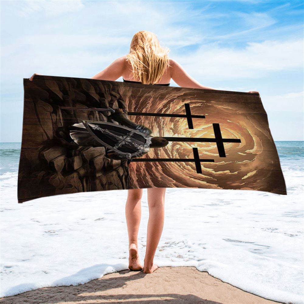 The Old Rugged Cross Warrior Of God Knight Beach Towel, Christian Beach Towel, Beach Towel The Old Rugged Cross Warrior Of God Knight Beach Towel, Christian Beach Towel, Beach Towel