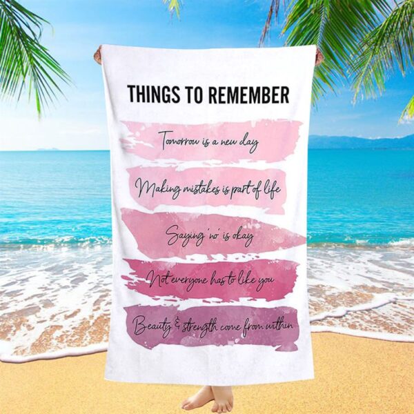 Things To Rememver Beach Towel, Girls, Teens, Daughter, Bff, Christian Beach Towel, Beach Towel