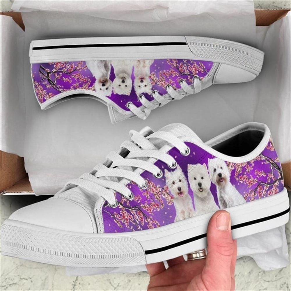 Three Westies Beautiful Cherry Blossom Low Top Shoes, Low Top Designer Shoes, Low Top Sneakers