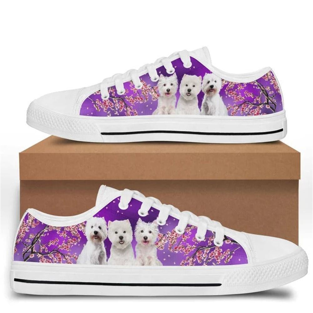 Three Westies Beautiful Cherry Blossom Low Top Shoes, Low Top Designer Shoes, Low Top Sneakers