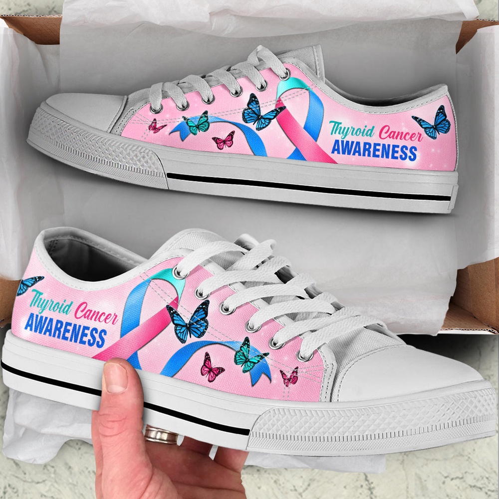 Thyroid Cancer Shoes Awareness Ribbon Shortcut Low Top Shoes, Low Top Designer Shoes, Low Top Sneakers