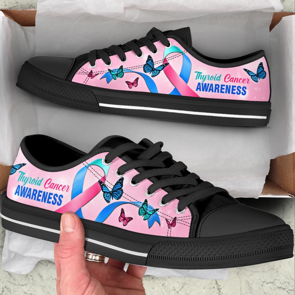 Thyroid Cancer Shoes Awareness Ribbon Shortcut Low Top Shoes, Low Top Designer Shoes, Low Top Sneakers