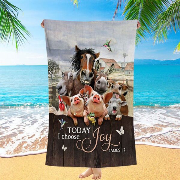 Today I Choose Joy Animal Hummingbird Beach Towel, Christian Beach Towel, Beach Towel