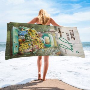 Today I Choose Joy Beach Towel Sunflower Car Flower Field Wooden Cross Beach Towel Christian Beach Towel Beach Towel 2 hh9hbl.jpg