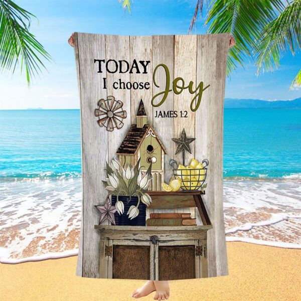 Today I Choose Joy Birdhouse Yellow Lemon Beach Towel, Christian Beach Towel, Beach Towel