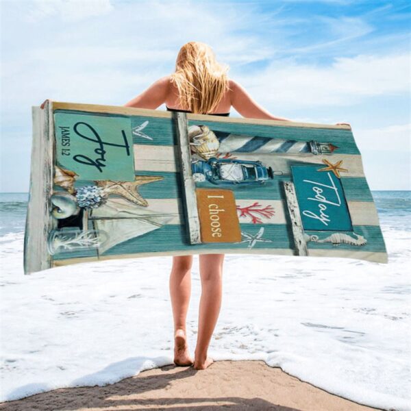 Today I Choose Joy Blue Background Beach Towel, Christian Beach Towel, Beach Towel