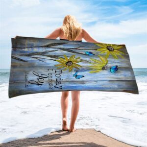 Today I Choose Joy Blue Butterfly Sunflower Beach Towel Christian Beach Towel Beach Towel 2 j4ffyv.jpg