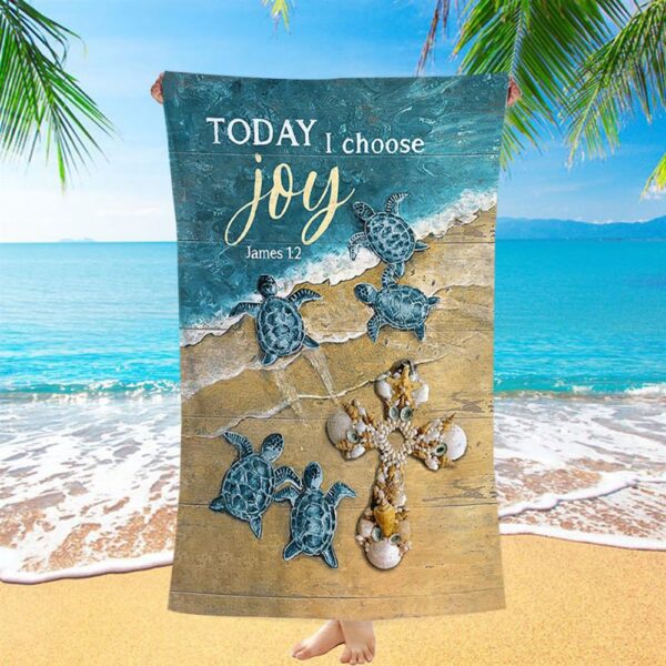 Today I Choose Joy Blue Turtle Cross Beach Towel, Christian Beach Towel, Beach Towel