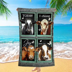 Today I Choose Joy Cow Mint Window Butterfly Beach Towel Christian Beach Towel Beach Towel 1 orylfm.jpg