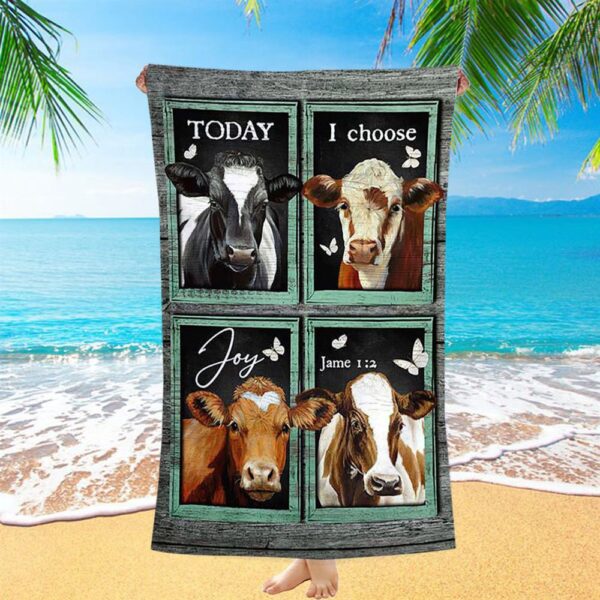 Today I Choose Joy Cow Mint Window Butterfly Beach Towel, Christian Beach Towel, Beach Towel