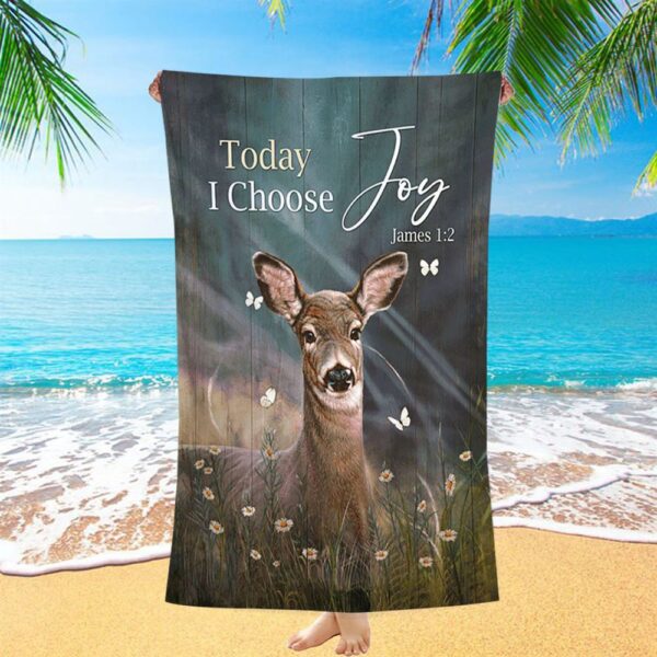 Today I Choose Joy Deer Butterfly Flower Field Beach Towel, Christian Beach Towel, Beach Towel