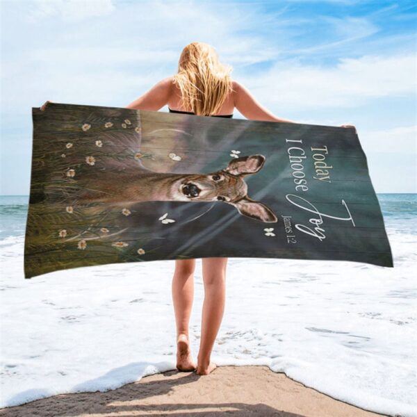 Today I Choose Joy Deer Butterfly Flower Field Beach Towel, Christian Beach Towel, Beach Towel