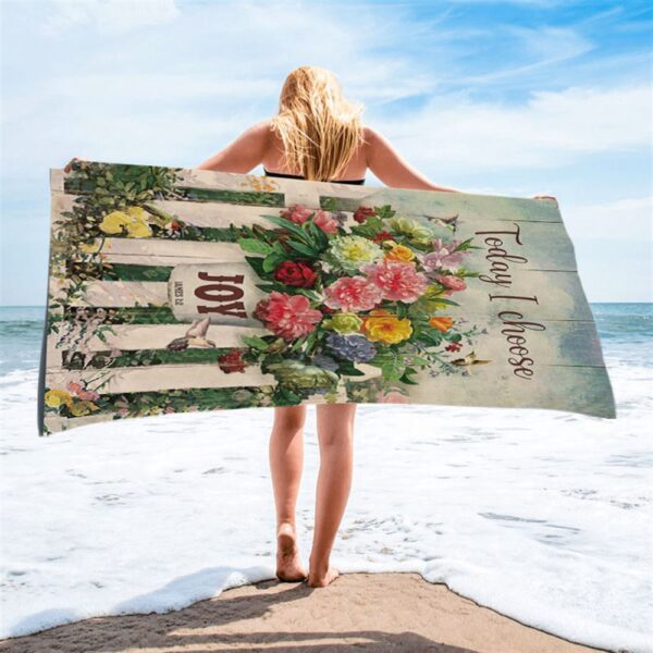 Today I Choose Joy Flower Pot Hummingbird Beach Towel, Christian Beach Towel, Beach Towel