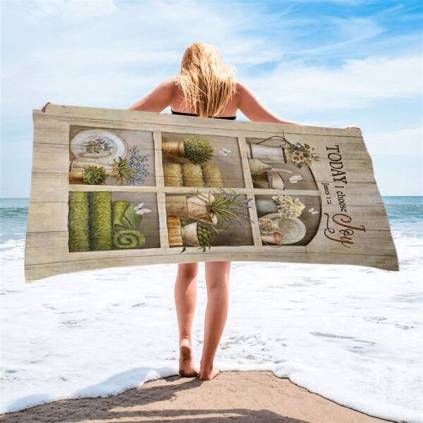 Today I Choose Joy Flower Vase White Butterfly Beach Towel, Christian Beach Towel, Beach Towel