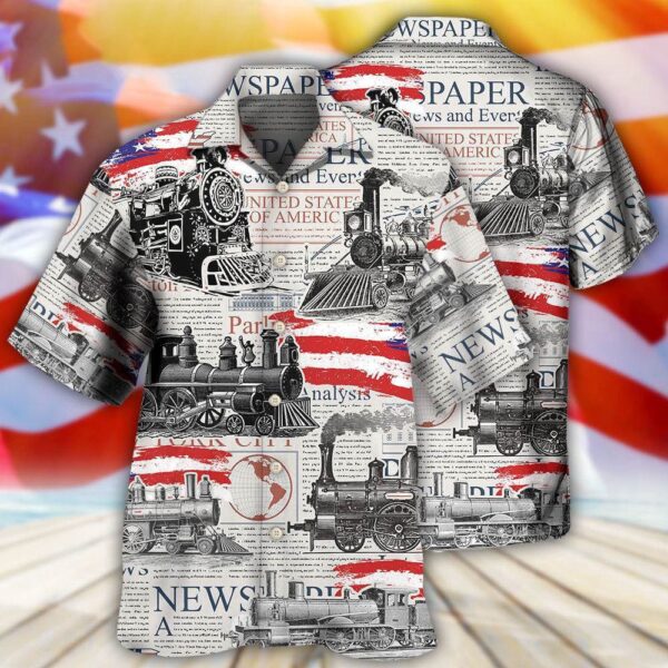 Train Independence Day Retro Train Us Flag Hawaiian Shirt, 4th Of July Hawaiian Shirt, 4th Of July Shirt