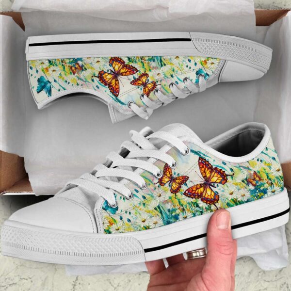 Trendy Butterfly Flower Oil Painting Low Top Shoes Canvas Print, Low Tops, Low Top Sneakers