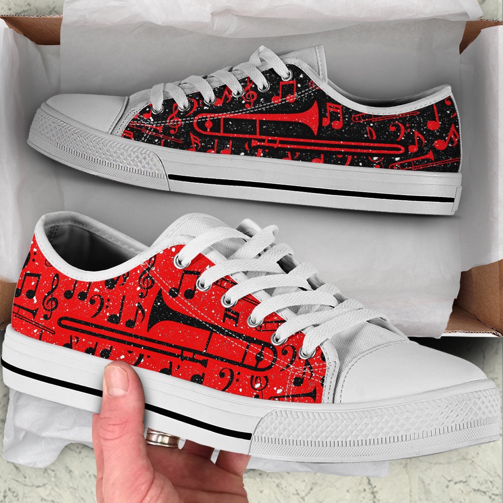 Trombone 2 Color Pattern Low Top Music Shoes, Low Top Designer Shoes, Low Top Sneakers