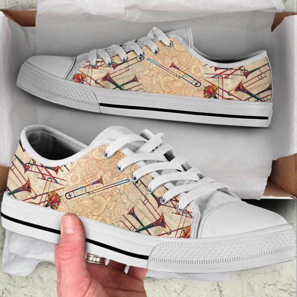 Trombone Hand Painting Low Top Music Shoes, Low Top Designer Shoes, Low Top Sneakers