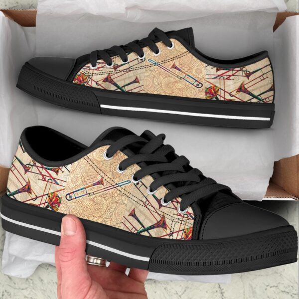 Trombone Hand Painting Low Top Music Shoes, Low Top Designer Shoes, Low Top Sneakers