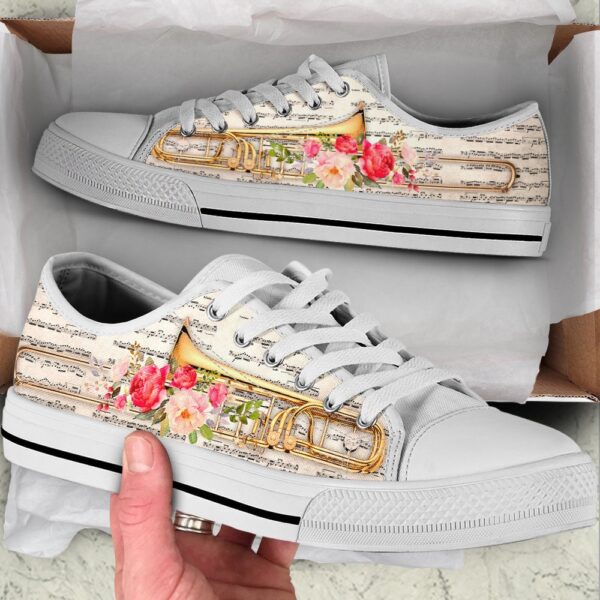 Trombone Music Flower Low Top Music Shoes, Low Top Designer Shoes, Low Top Sneakers