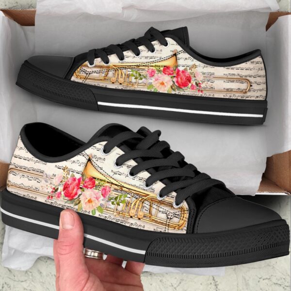 Trombone Music Flower Low Top Music Shoes, Low Top Designer Shoes, Low Top Sneakers