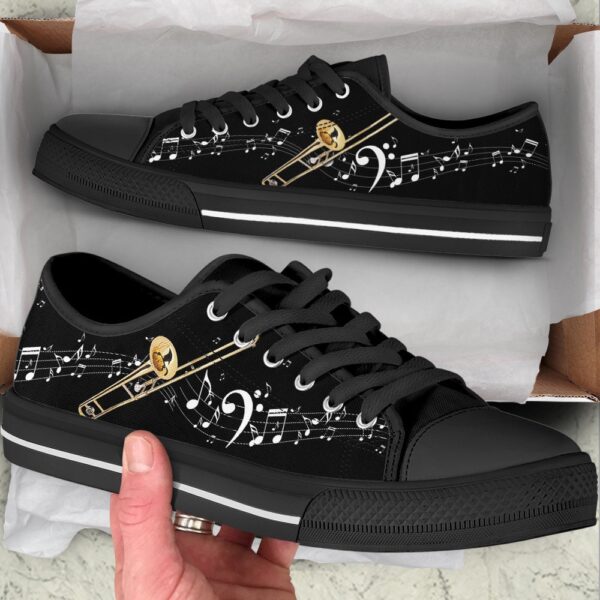 Trombone Musical Notes Wavy Low Top Music Shoes, Low Top Designer Shoes, Low Top Sneakers