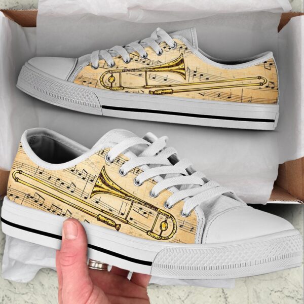 Trombone Old Paper Music Low Top Music Shoes, Low Top Designer Shoes, Low Top Sneakers