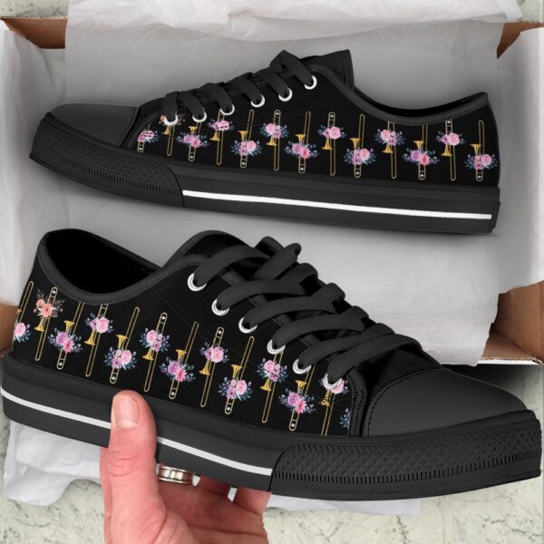 Trombone Pink Flower Low Top Music Shoes, Low Top Designer Shoes, Low Top Sneakers