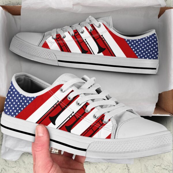 Trombone Usa Flag Low Top Music Shoes, Low Top Designer Shoes, Low Top Sneakers