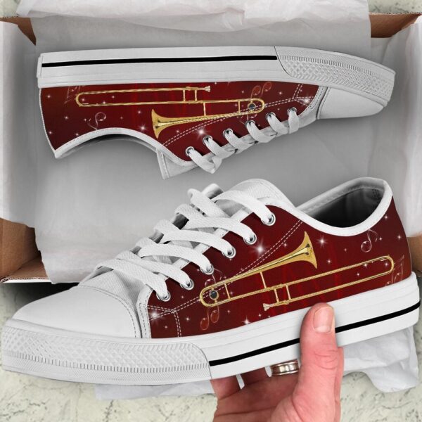 Trombone Vintage Retro Background Low Top Music Shoes, Low Top Designer Shoes, Low Top Sneakers