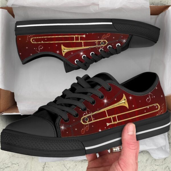 Trombone Vintage Retro Background Low Top Music Shoes, Low Top Designer Shoes, Low Top Sneakers