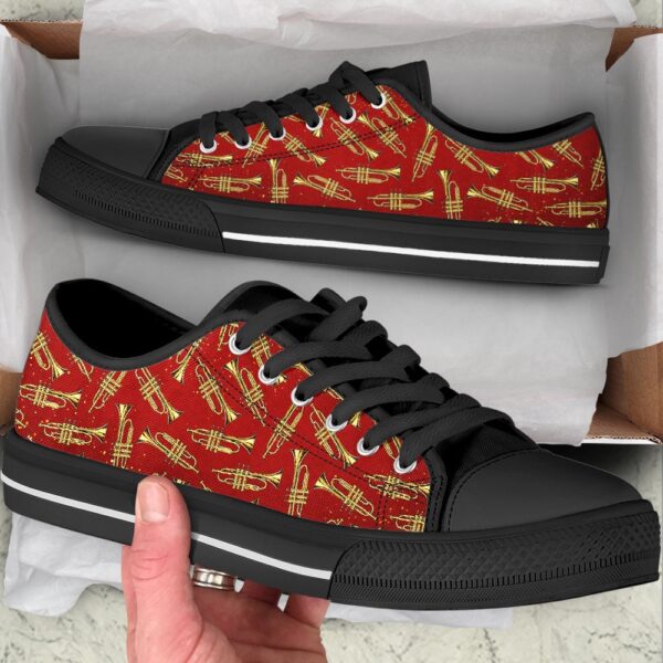 Trumpet Glitter Pattern Low Top Music Shoes, Low Top Designer Shoes, Low Top Sneakers