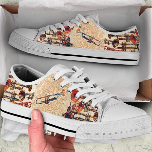 Trumpet Hand Painting Low Top Music Shoes, Low Top Designer Shoes, Low Top Sneakers