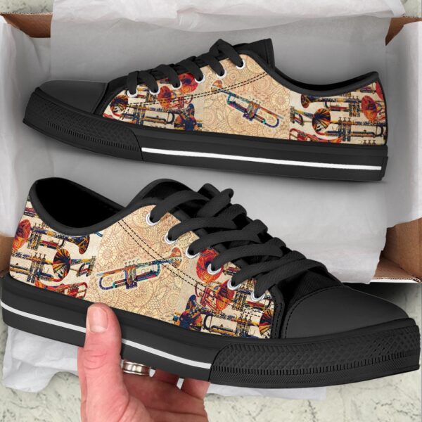 Trumpet Hand Painting Low Top Music Shoes, Low Top Designer Shoes, Low Top Sneakers