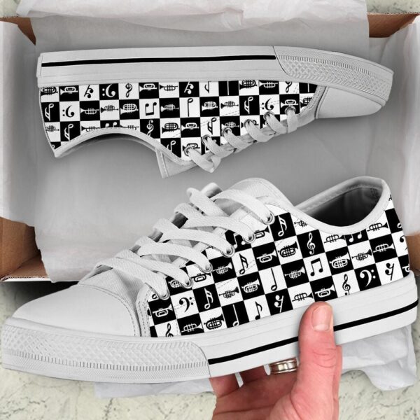 Trumpet Music Black And White Low Top Music Shoes, Low Top Designer Shoes, Low Top Sneakers