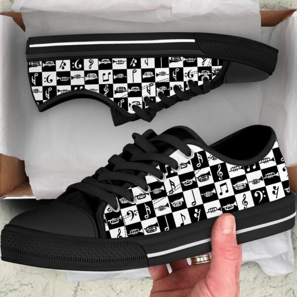 Trumpet Music Black And White Low Top Music Shoes, Low Top Designer Shoes, Low Top Sneakers