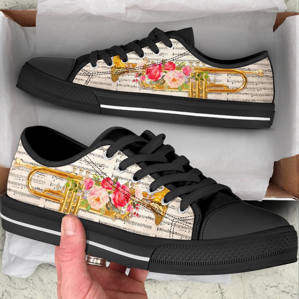 Trumpet Music Flower Low Top Music Shoes, Low Top Designer Shoes, Low Top Sneakers