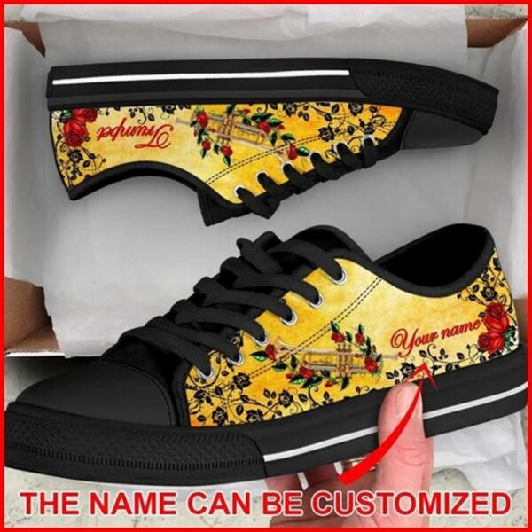 Trumpet Rose Vines Personalized Canvas Low Top Shoes, Low Top Designer Shoes, Low Top Sneakers