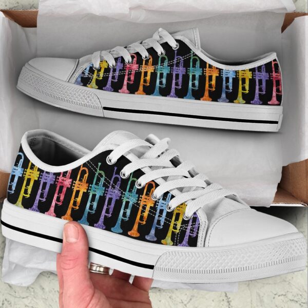 Trumpets Rainbow Watercolor Low Top Music Shoes, Low Top Designer Shoes, Low Top Sneakers