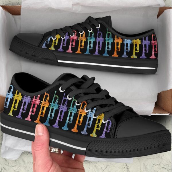 Trumpets Rainbow Watercolor Low Top Music Shoes, Low Top Designer Shoes, Low Top Sneakers