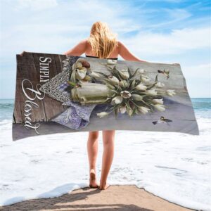 Tulip Vase Hummingbird Still Life Simply Blessed Beach Towel Christian Beach Towel Beach Towel 2 lfj6ao.jpg