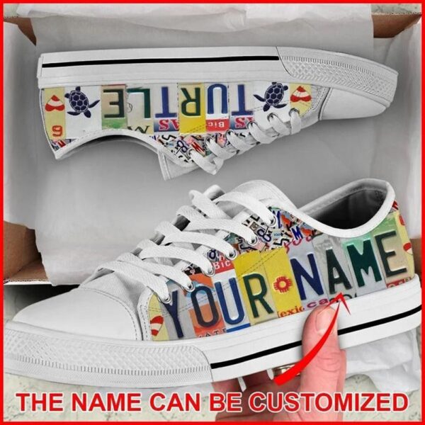 Turtle License Plates Personalized Canvas Low Top Shoes, Low Top Designer Shoes, Low Top Sneakers